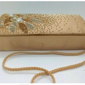 Jacqueline Ferrar gold satin beaded clutch